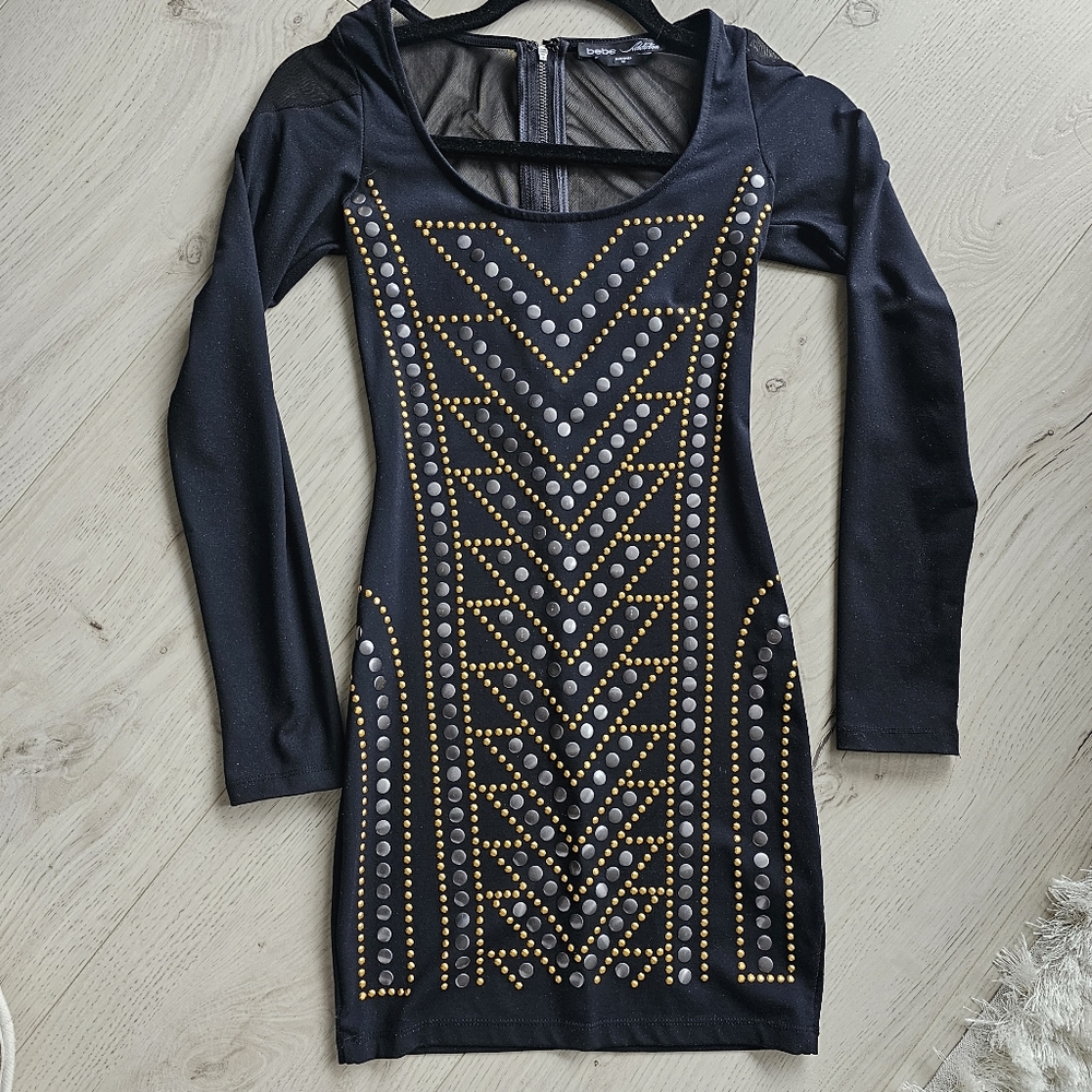 Bebe Long Sleeve Bodycon Navy Mini Dress